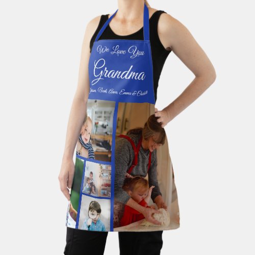 We Love You Grandma  Elegant Blue 5 Photo Apron