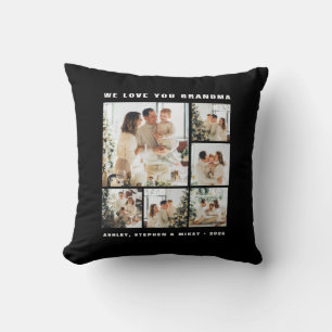 We Love You Grandma Elegant Bold Black 6 Photo Throw Pillow