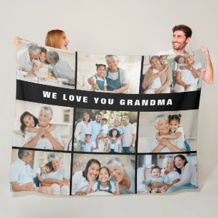 We Love You Grandma Elegant Bold Black 9 Photo Fleece Blanket