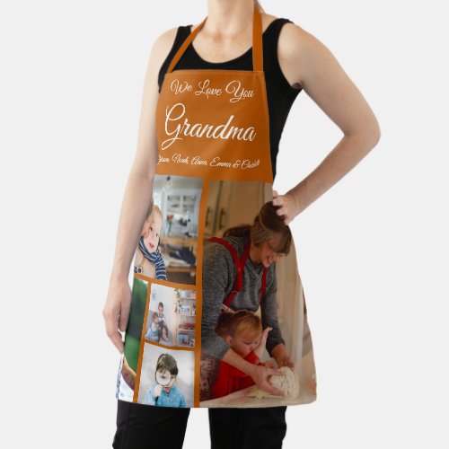 We Love You Grandma  Elegant Burnt Orange 5 Photo Apron