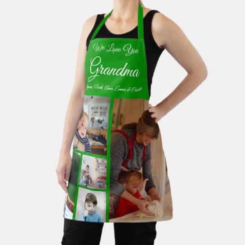 We Love You Grandma  Elegant Green 5 Photo Apron