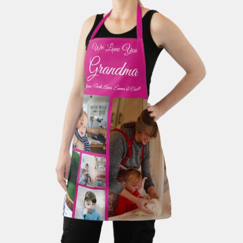 We Love You Grandma  Elegant Magenta 5 Photo Apron