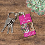 We Love You Grandma | Elegant Magenta 5 Photo Keychain<br><div class="desc">Elegant 5 photo collage keychain with customizable we love you grandma script typography and personalized with grandkids names on customizable olive green background.</div>