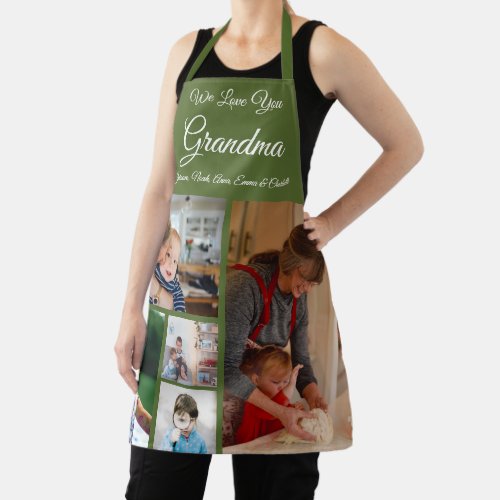 We Love You Grandma  Elegant Olive Green 5 Photo Apron