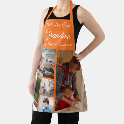 We Love You Grandma  Elegant Orange 5 Photo Apron