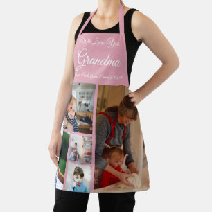 We Love You Grandma Elegant Pink 5 Photo Apron