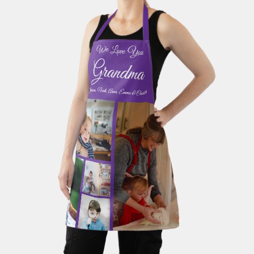 We Love You Grandma  Elegant Purple 5 Photo Apron