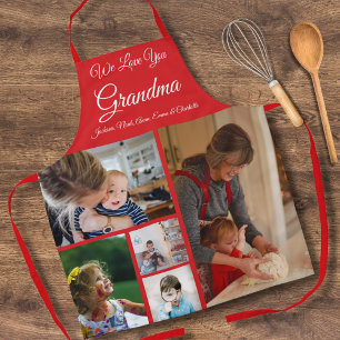 We Love You Grandma   Elegant Red 5 Photo Apron