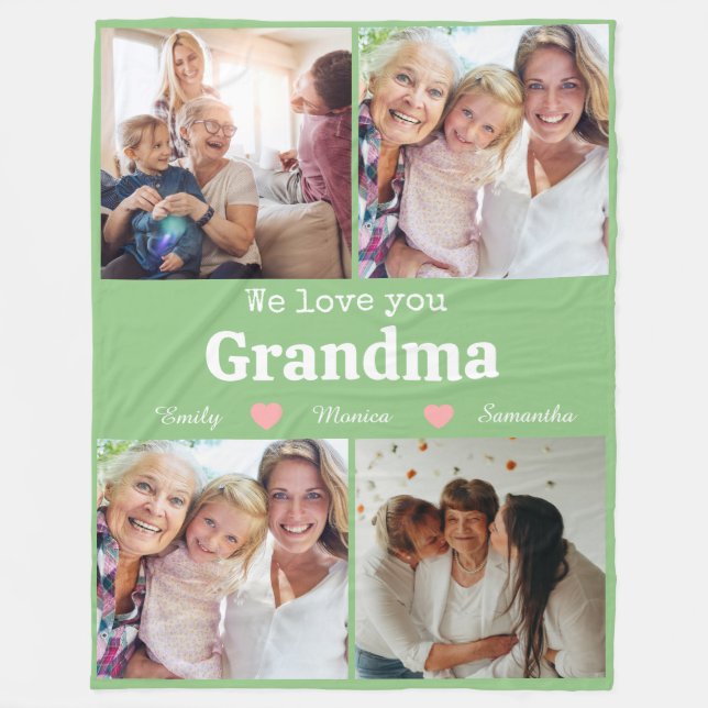 We love you grandma elegant script 4photo keepsake fleece blanket (Front)