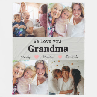 We love you grandma elegant script 4photo keepsake fleece blanket