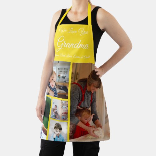 We Love You Grandma  Elegant Yellow 5 Photo Apron