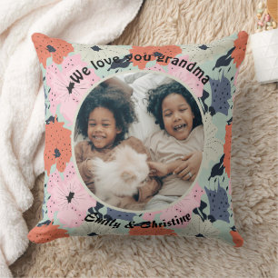 We love you grandma floral custom photo and names throw pillow
