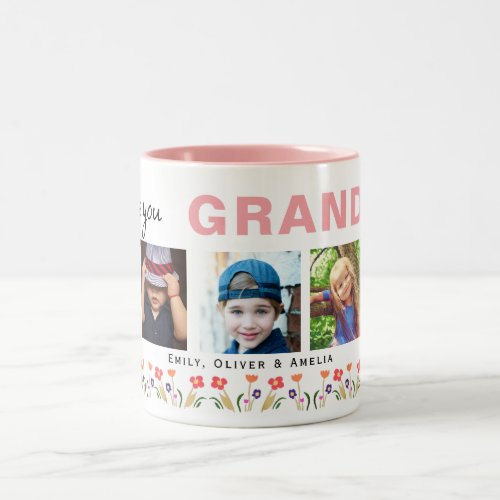 We love you Grandma Flowers 5 Photos Keepsake Two_Tone Coffee Mug