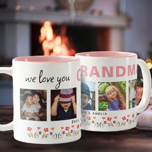 We love you Grandma Flowers 5 Photos Keepsake Two-Tone Coffee Mug