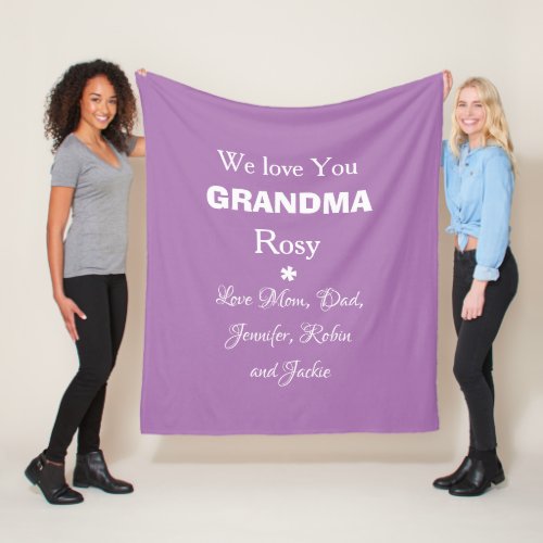 We Love You Grandma Gift Script Kids Names Chic  Fleece Blanket