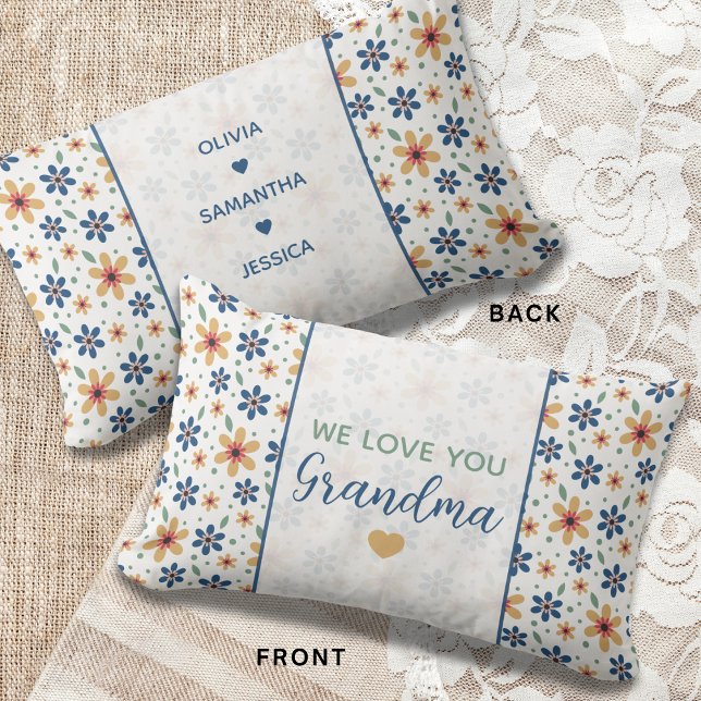 We Love You Grandma Grandchildren Names Floral   Lumbar Pillow (Creator Uploaded)