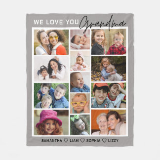 We Love You Grandma Grandkids 13 Photo Collage   Fleece Blanket