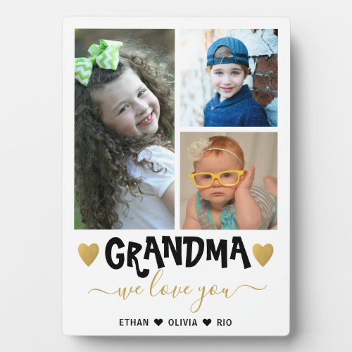 We Love You Grandma Grandkids 3 Photo Collage Plaque
