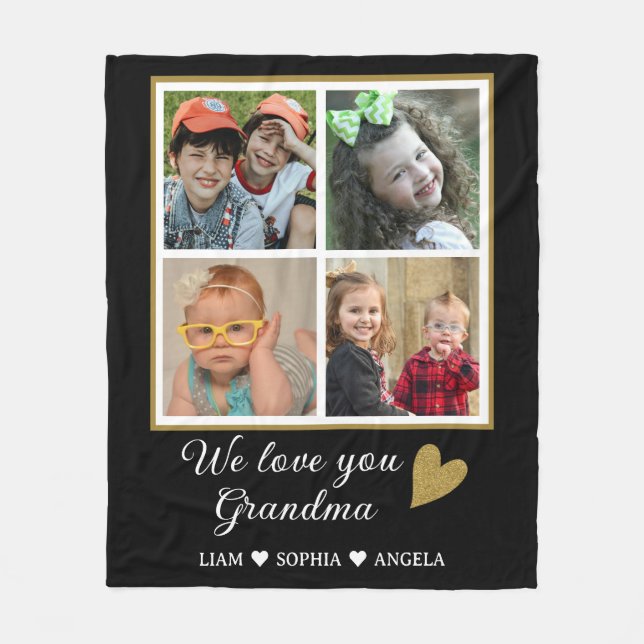 We Love You Grandma Grandkids 4 Photo Collage   Fleece Blanket (Front)