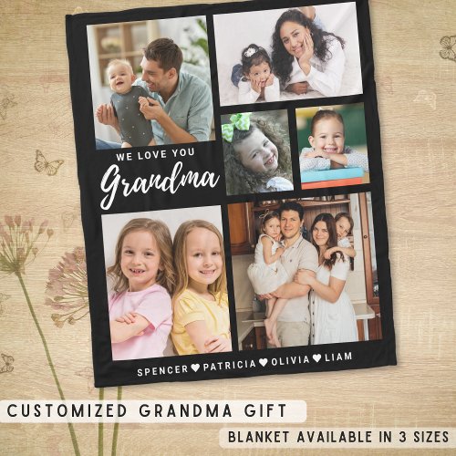 We Love You Grandma Grandkids 6 Photo Collage   Fleece Blanket