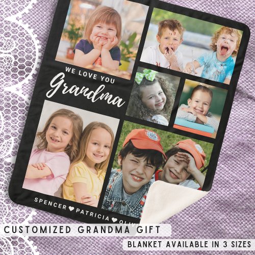 We Love You Grandma Grandkids 6 Photo Collage   Sherpa Blanket