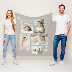 We Love You Grandma Grandkids Photo Collage Fleece Blanket