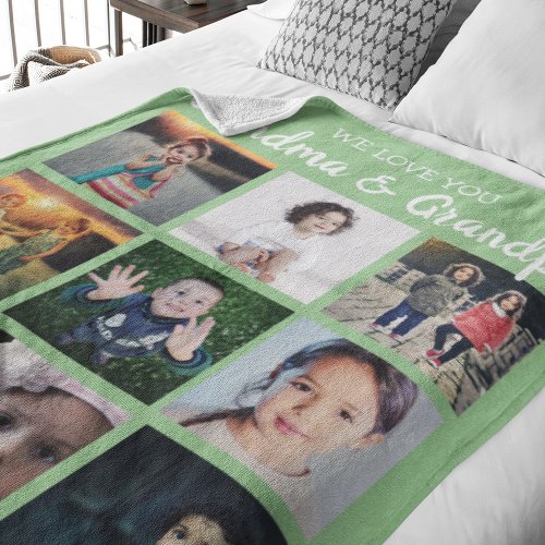 We Love You Grandma  Grandpa Photo Collage Fleece Blanket