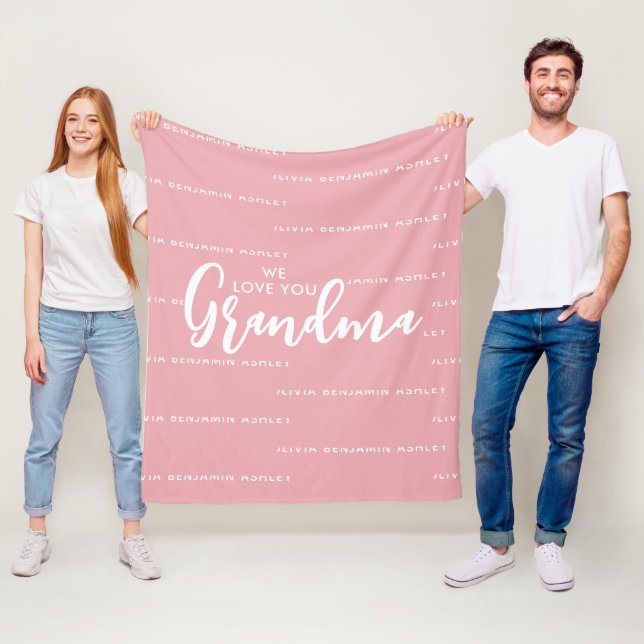 We Love You Grandma Kids Names Fleece Blanket (In Situ)