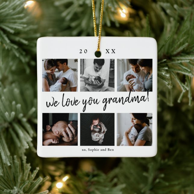 We Love You Grandma Modern 6 Photo Grandmother Ceramic Ornament (Tree)