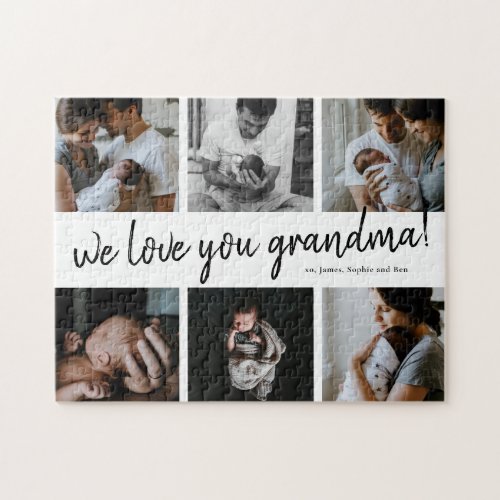 We Love You Grandma Modern 6 Photo Mothers Jigsaw Puzzle