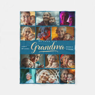 We Love You Grandma | Modern Hearts Photo Collage Fleece Blanket