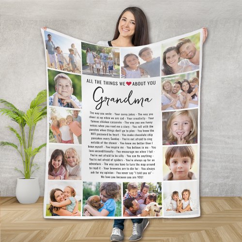 We Love You Grandma Multi Photo Collage Keepsake Fleece Blanket