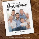 We Love You Grandma One Photo Personalized White Fleece Blanket<br><div class="desc">Show Grandma how much she means to you with our We Love You Grandma One Photo Personalized fleece blanket. Customize this cozy blanket with a photo of her grandchildren and their names for a touching tribute to the special bond between grandparents and grandchildren. Whether it's for Mother's Day or just...</div>