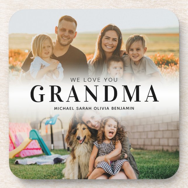 We Love You Grandma Personalized 2 Photo Beverage Coaster (Front)