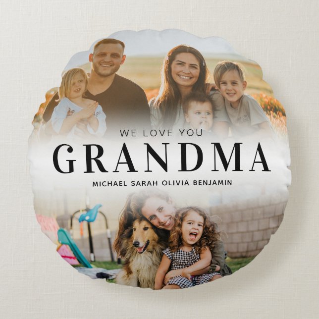 We Love You Grandma Personalized 2 Photo Round Pillow (Front)