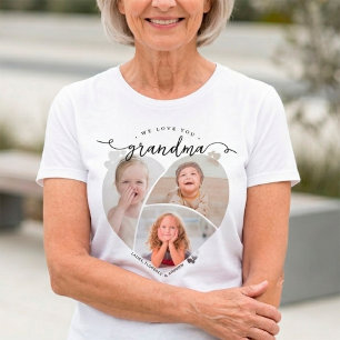 We Love You Grandma Personalized 3 Photo Collage T-Shirt