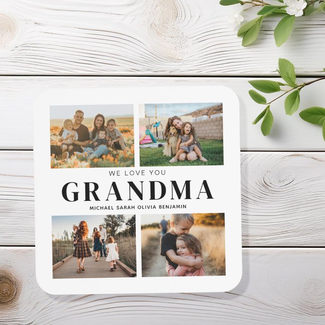We Love You Grandma Personalized 4 Photo Collage Beverage Coaster (Creator Uploaded)