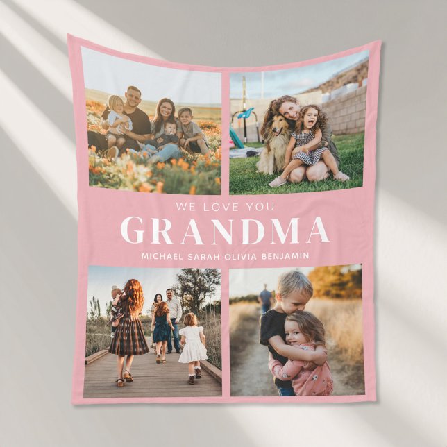 We Love You Grandma Personalized 4 Photo Collage Fleece Blanket (Creator Uploaded)