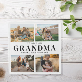 We Love You Grandma Personalized 4 Photo Collage Glass Coaster