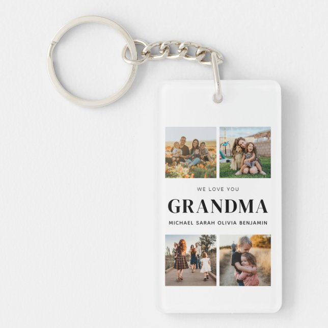We Love You Grandma Personalized 4 Photo Collage Keychain (Front)