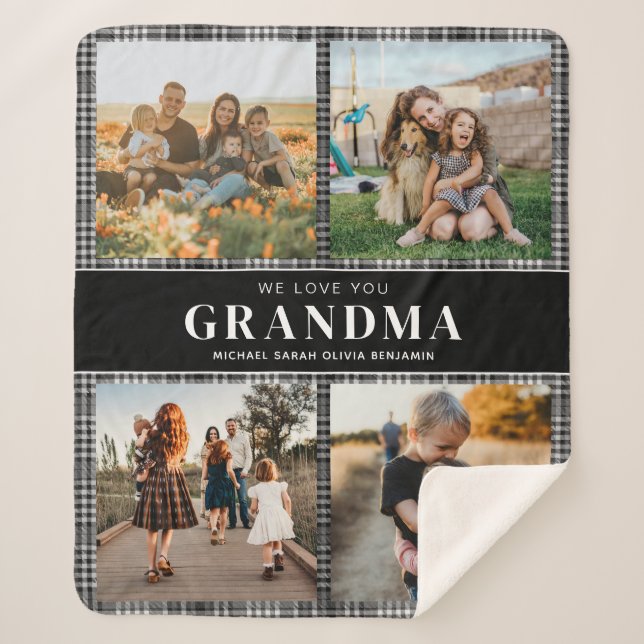 We Love You Grandma Personalized 4 Photo Collage Sherpa Blanket (Front)