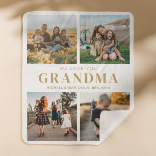 We Love You Grandma Personalized 4 Photo Collage Sherpa Blanket