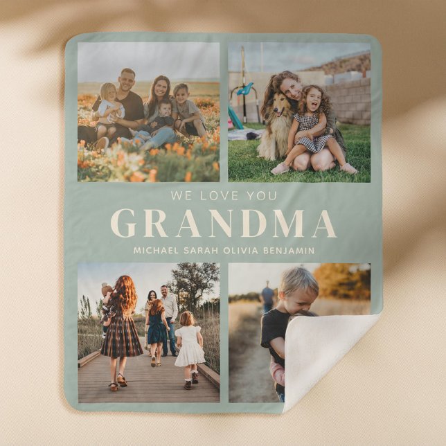 We Love You Grandma Personalized 4 Photo Collage Sherpa Blanket (Creator Uploaded)