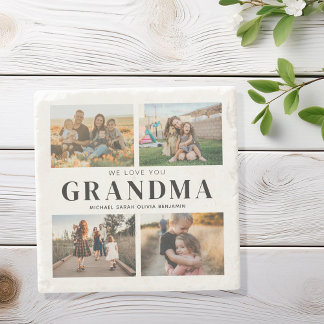 We Love You Grandma Personalized 4 Photo Collage Stone Coaster