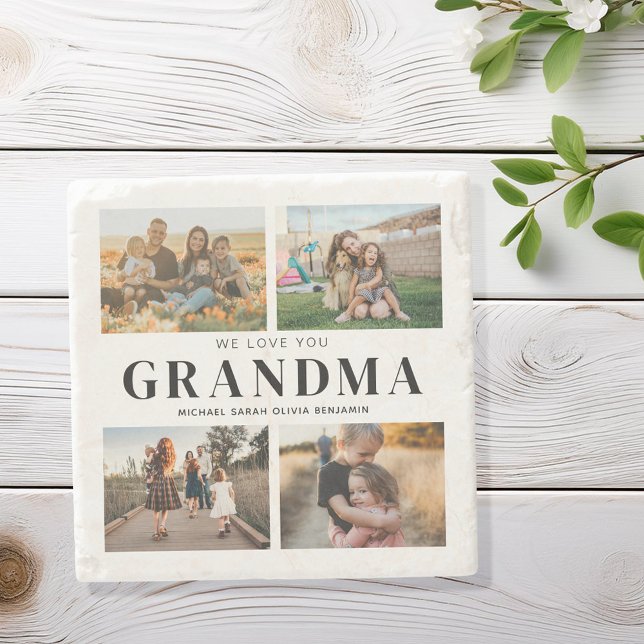 We Love You Grandma Personalized 4 Photo Collage Stone Coaster (Creator Uploaded)
