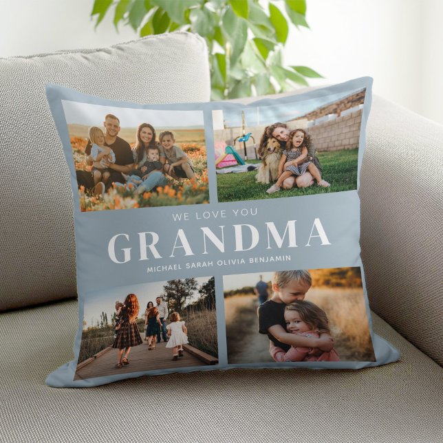 We Love You Grandma Personalized 4 Photo Collage Throw Pillow (Creator Uploaded)