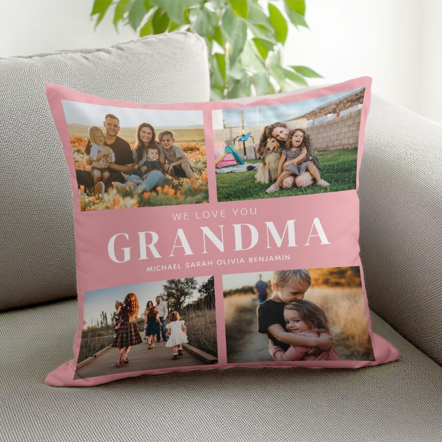We Love You Grandma Personalized 4 Photo Collage Throw Pillow (Creator Uploaded)