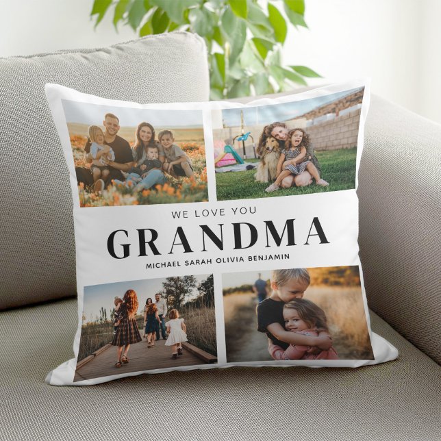 We Love You Grandma Personalized 4 Photo Collage Throw Pillow (Creator Uploaded)
