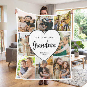 We Love You Grandma Personalized 8 Photo Collage Fleece Blanket