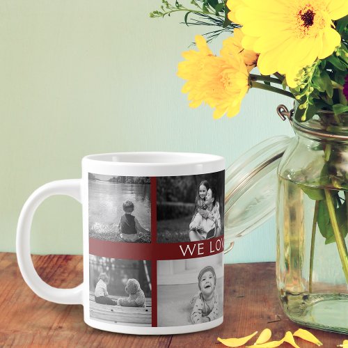 We Love You Grandma Personalized BW Photo Collage Giant Coffee Mug